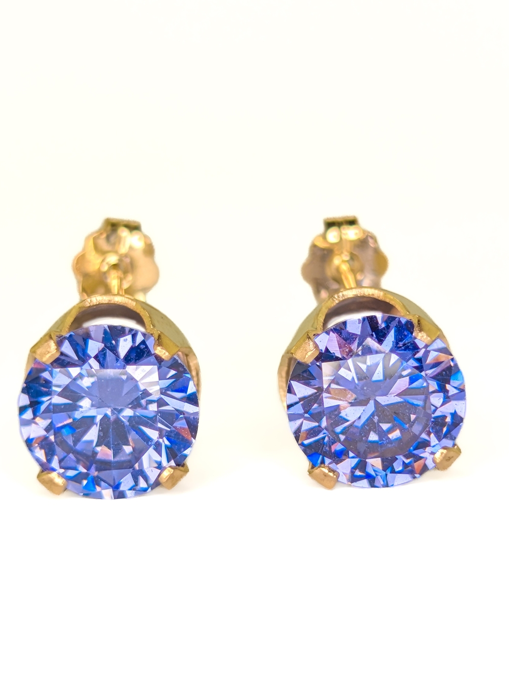 14k Yellow Gold 7.0 Carat Tanzanite Blue Cubic Zirconia Stud Earrings